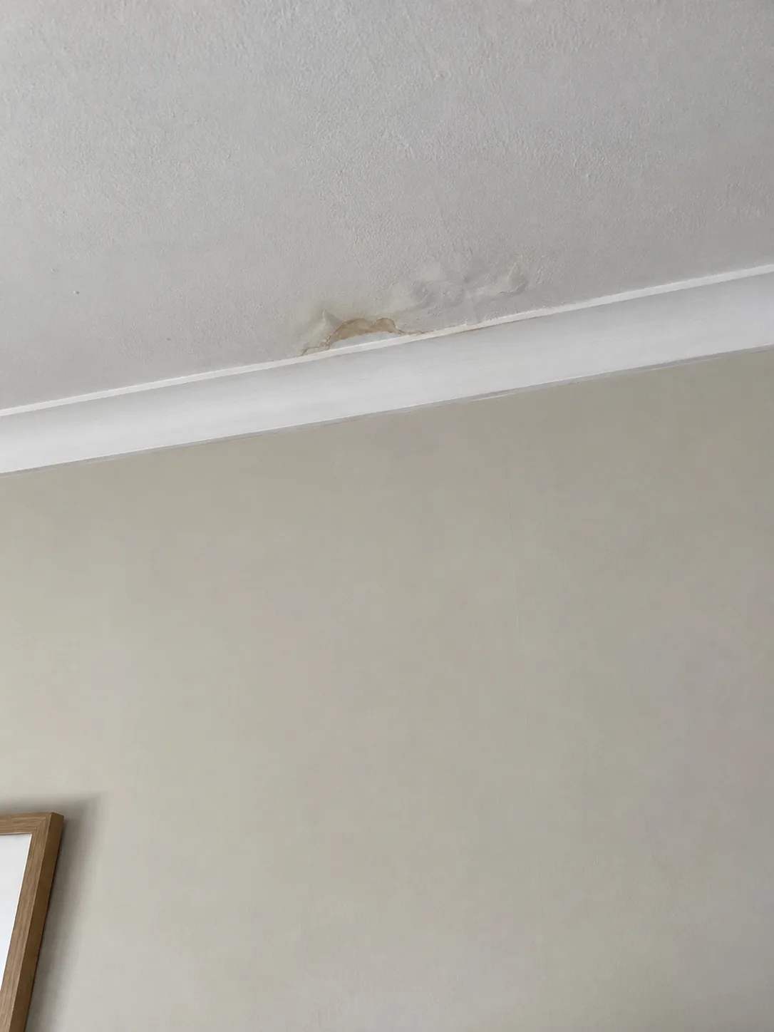 Water staining and bubbling paint at an internal ceiling joint